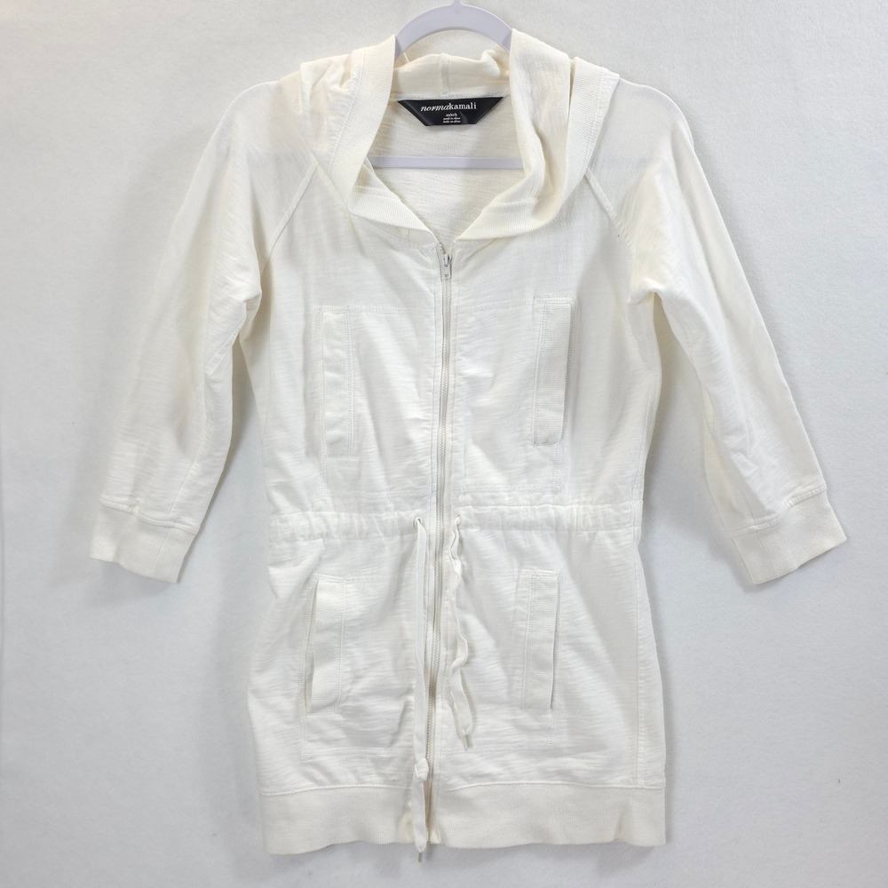 Norma Kamali Zip Hoodie Drawstring Waist Off White Women XS Minimalist Outdoors